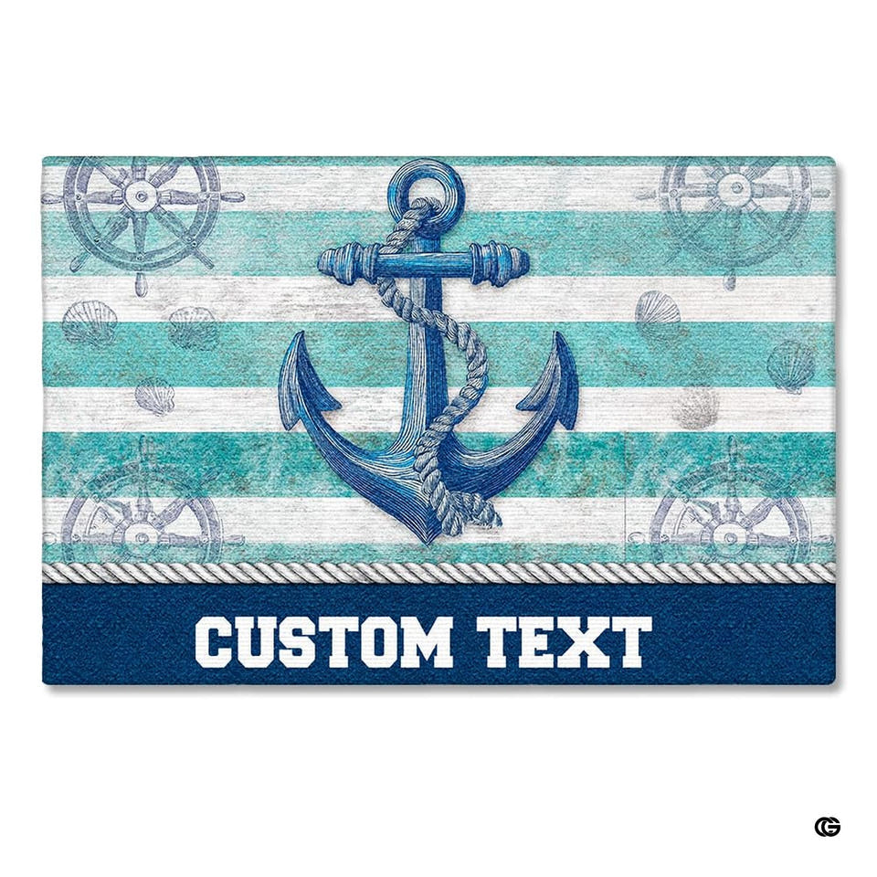 Personalized Nautical Doormat with Boat Name & Location – Custom Anchor Welcome Mat for Fishing Boat, Yacht, or Dock – Outdoor Indoor Floor Rug for Cabin, Ship (Nautical 13)