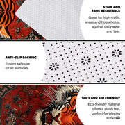Non-slip grip backing and bound edge stitching on crimson oriental tiger rug - thumbnail image 4 of 8