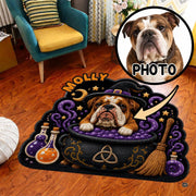 Custom Dog Photo Rug, Personalized Pet Portrait Area Mat Non Slip Indoor Door Rug for Dog Lovers, Welcome Home Decor Halloween (Witch Cauldron)