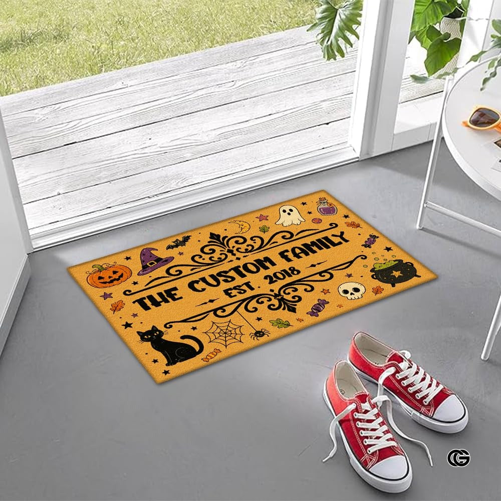 Halloween Door Mat Outdoor, Custom Spooky Welcome Mat with Black Cat and Pumpkin, Fall Front Door Mat for Porch Entryway Decor #5