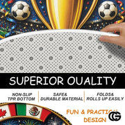 Custom Soccer Round Rug with Championship Trophy and World Flags - D7