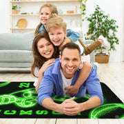 Gaming room layout displaying the neon green football rug centered on hardwood flooring - thumbnail image 5 of 7
