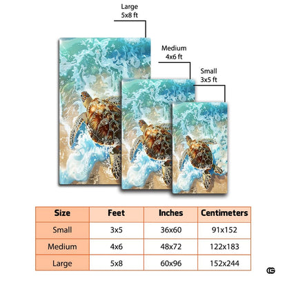 Dimension chart displaying size options for beach sea turtle area rug. - thumbnail image 2 of 7