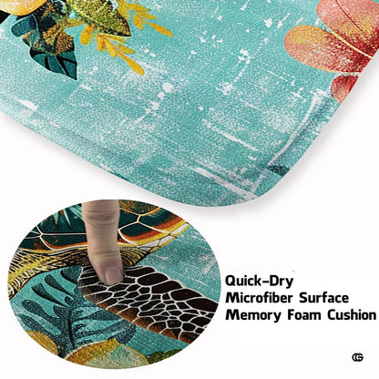 Close up texture detail showing soft pile surface and stitching of sea turtle area rug. - thumbnail image 3 of 7