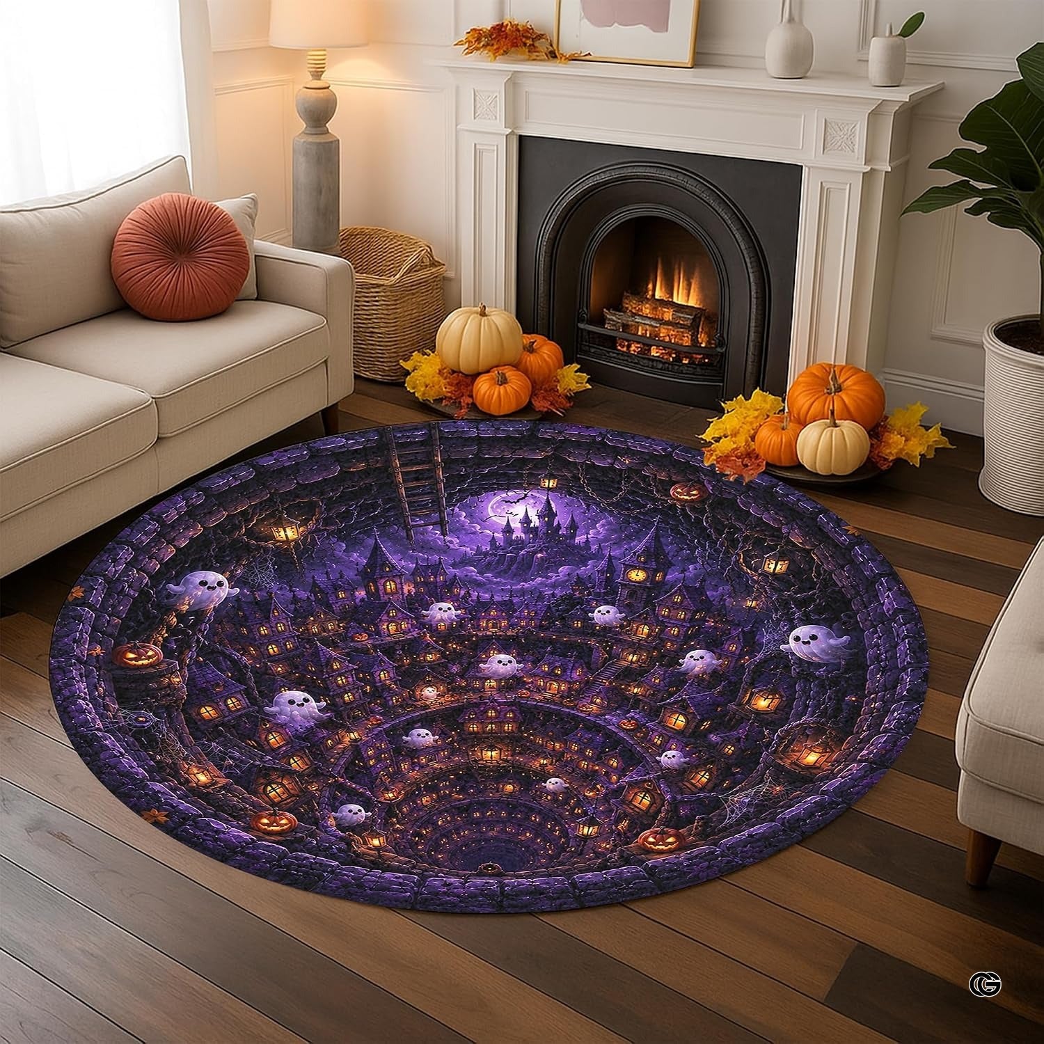 Custom Halloween 3D Optical Illusion Round Rug Skeleton Horror Area Rug (1, #8)