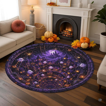 Custom Halloween 3D Optical Illusion Round Rug Skeleton Horror Area Rug (1, #8)