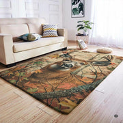 Close-up detail of illustrated stag antlers on a woodland themed rug. - thumbnail image 4 of 7