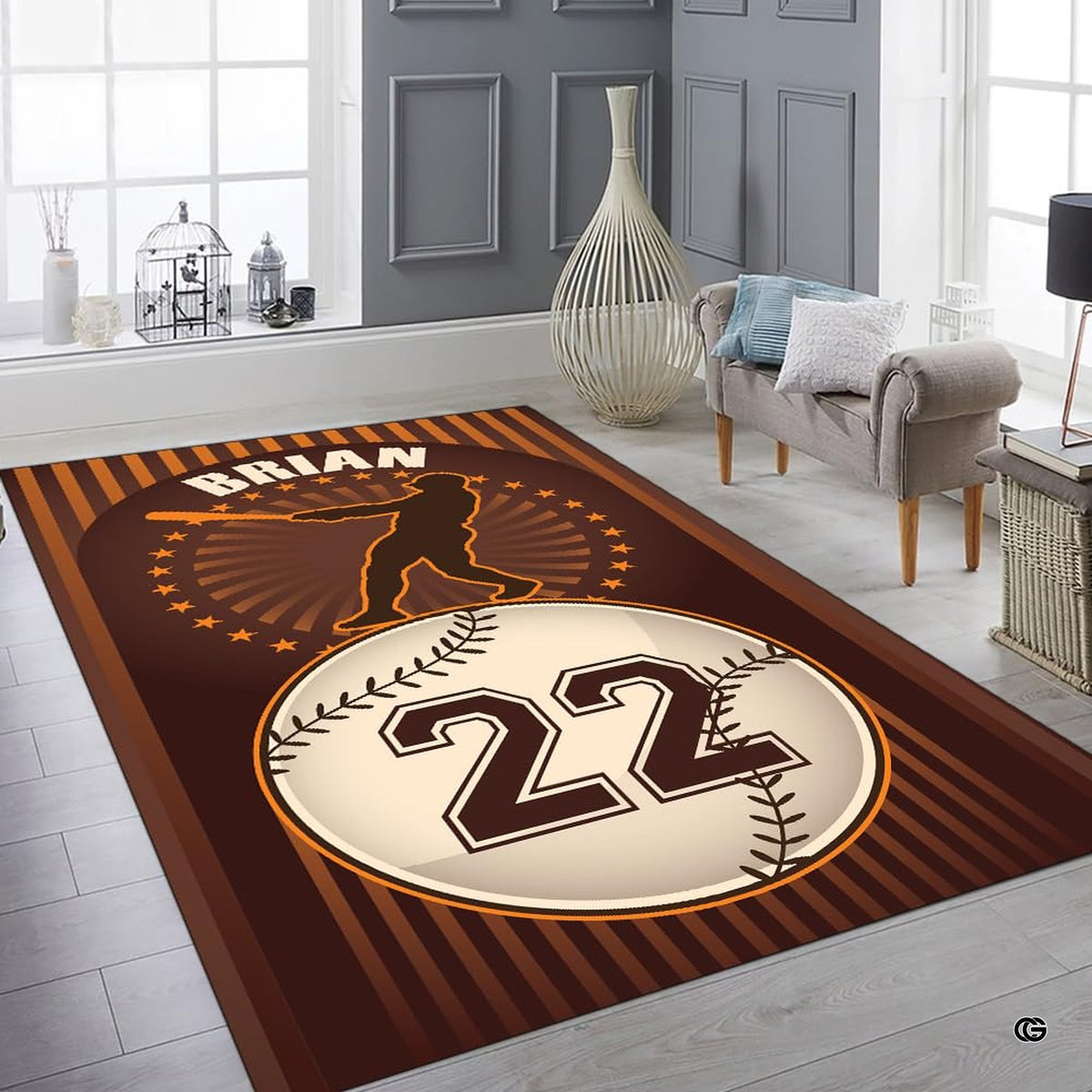 Overhead layout view of the rectangular baseball batter sports area rug