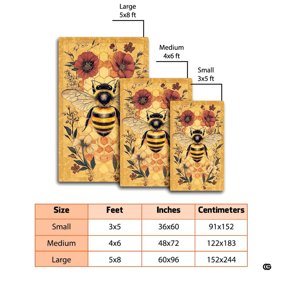 Cottagecore decor styling arrangement pairing wooden furniture with the vintage botanical honey bee area rug. - image 8 of 8