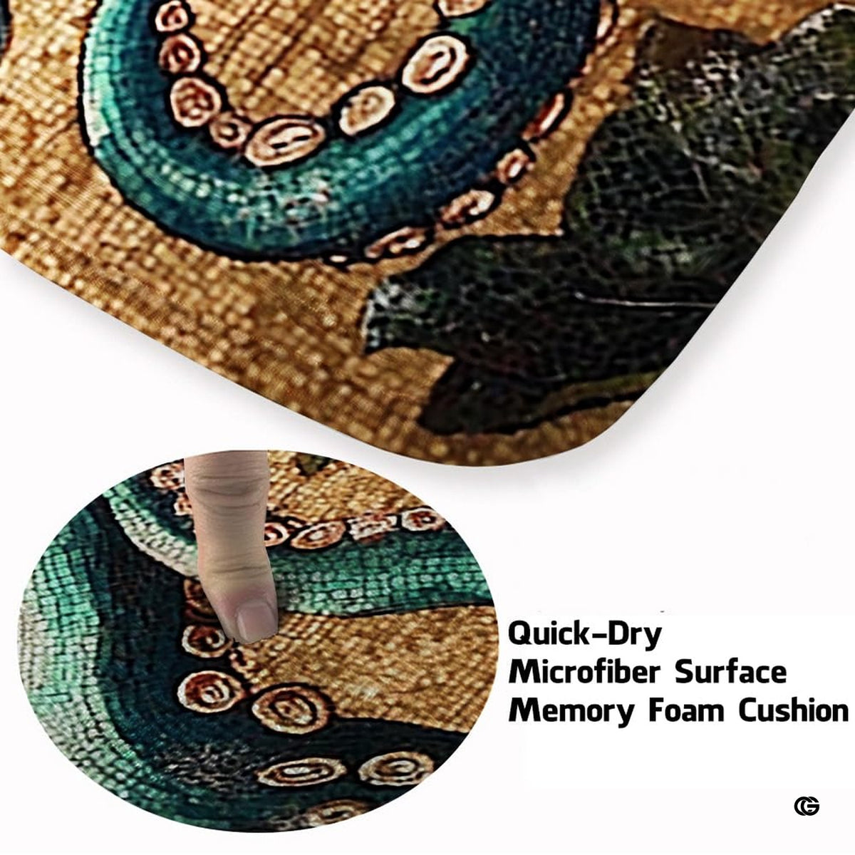 Soft low-pile microfiber surface texture on mosaic octopus floral coastal rug - image 3 of 7