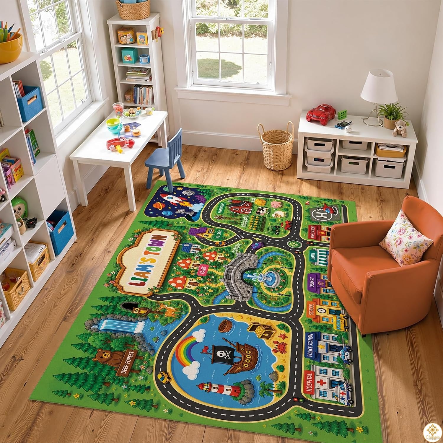 Custom Road Map Area Rug with Personalized City Street and Car Play Mat