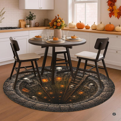 Custom Halloween 3D Optical Illusion Round Rug Skeleton Horror Area Rug (1, #13)