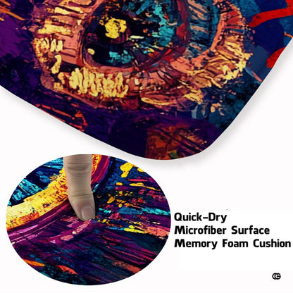 Detailed close-up of expressive oil-painting brushwork on this pink psychedelic area rug. - thumbnail image 3 of 8