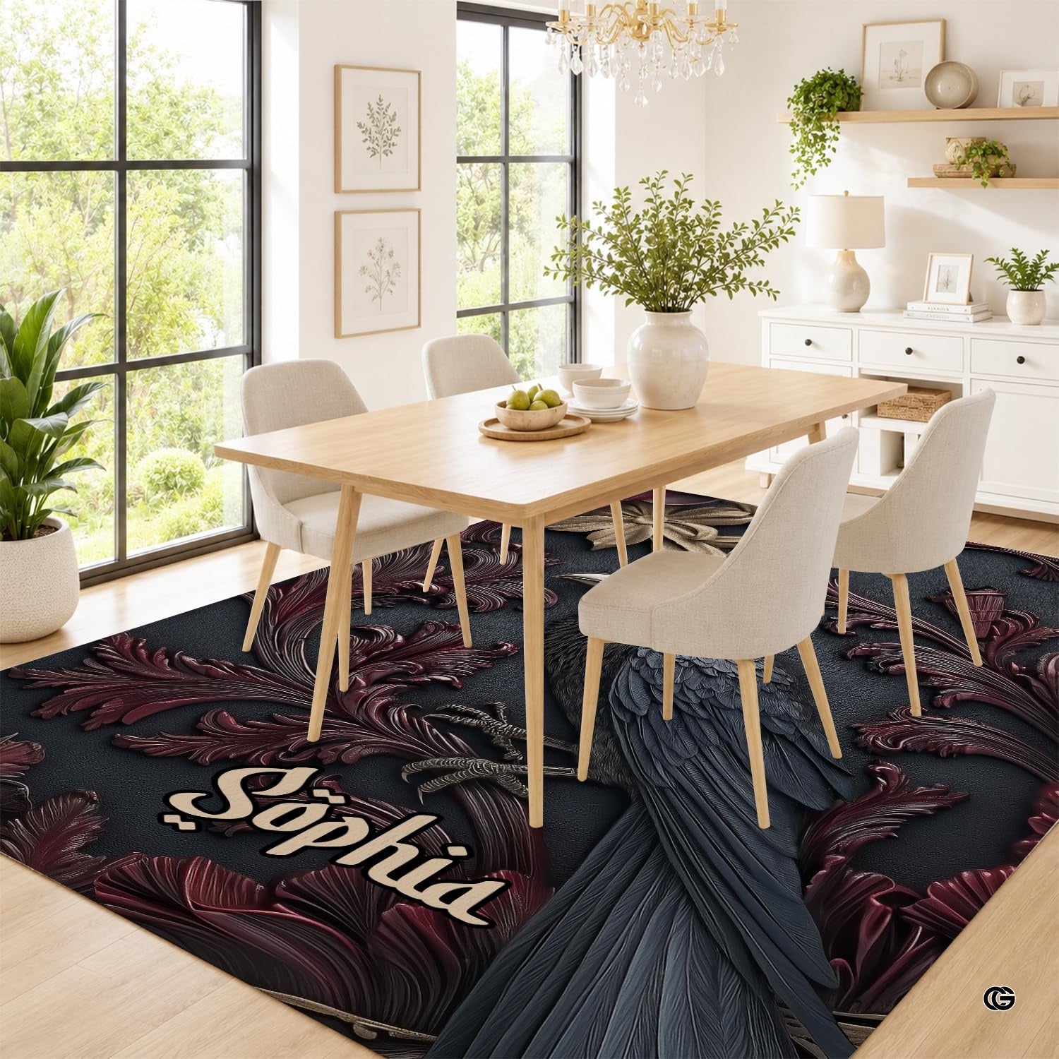 Personalized Witch Area Rug with Name - Custom Halloween Rug, Black Cat & Raven Floor Carpet, Spooky Gothic Home Decor, Non Slip Rugs (Style 1)