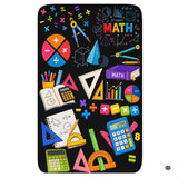 Math classroom geometry tools educational rectangular area rug on black background.