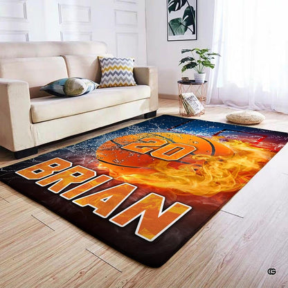 Anti-slip dot backing and clean hemmed edge stitching on fire and ice basketball rug - thumbnail image 4 of 7