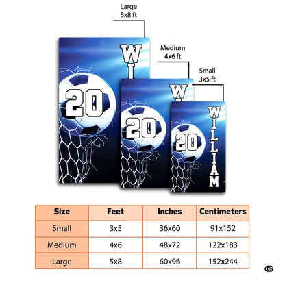 Bedroom floor mockup highlighting the athletic soccer goal net print area rug - thumbnail image 2 of 7