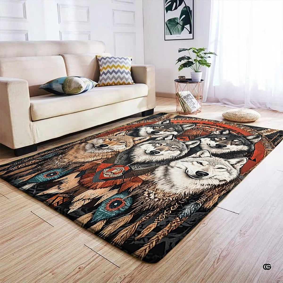 Infographic detailing the anti-slip dotted backing and durable edge stitching of the rug