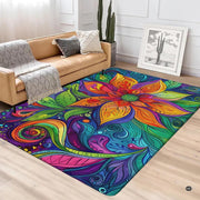 Anti-slip dot backing and clean hemmed edge stitching on paisley flower boho rug - thumbnail image 4 of 5