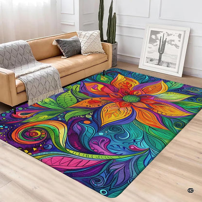 Anti-slip dot backing and clean hemmed edge stitching on paisley flower boho rug - thumbnail image 4 of 5