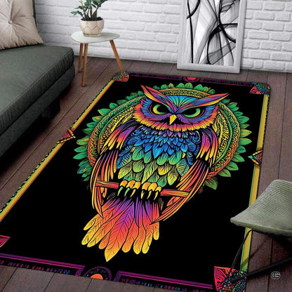 Symmetrical bohemian border patterns and ornate corner motifs framing the central psychedelic avian visual. - thumbnail image 4 of 8