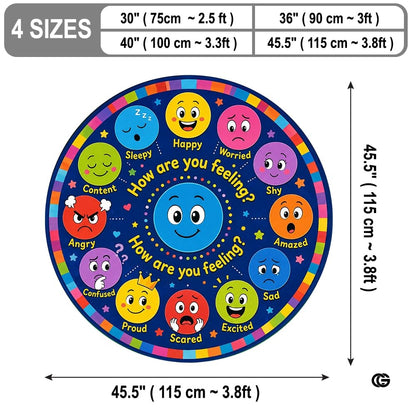 Wheel of Feelings and Emotions Round Rug, Educational Mental Health Rug for Classroom, Educational Animal Shape School Mat, Back to School Gift (Emotion 1)
