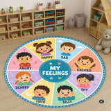 Wheel of Feelings and Emotions Round Rug, Educational Mental Health Rug for Classroom, Educational Animal Shape School Mat, Back to School Gift (Emotion 2)