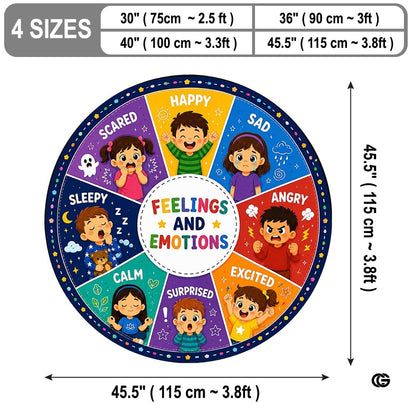 Wheel of Feelings and Emotions Round Rug, Educational Mental Health Rug for Classroom, Educational Animal Shape School Mat, Back to School Gift (Feeling 2)
