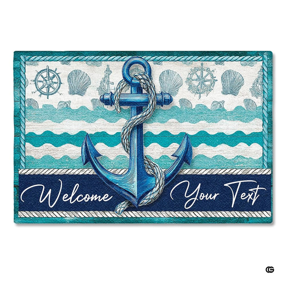 Personalized Nautical Doormat with Boat Name & Location – Custom Anchor Welcome Mat for Fishing Boat, Yacht, or Dock – Outdoor Indoor Floor Rug for Cabin, Ship (Nautical 14)