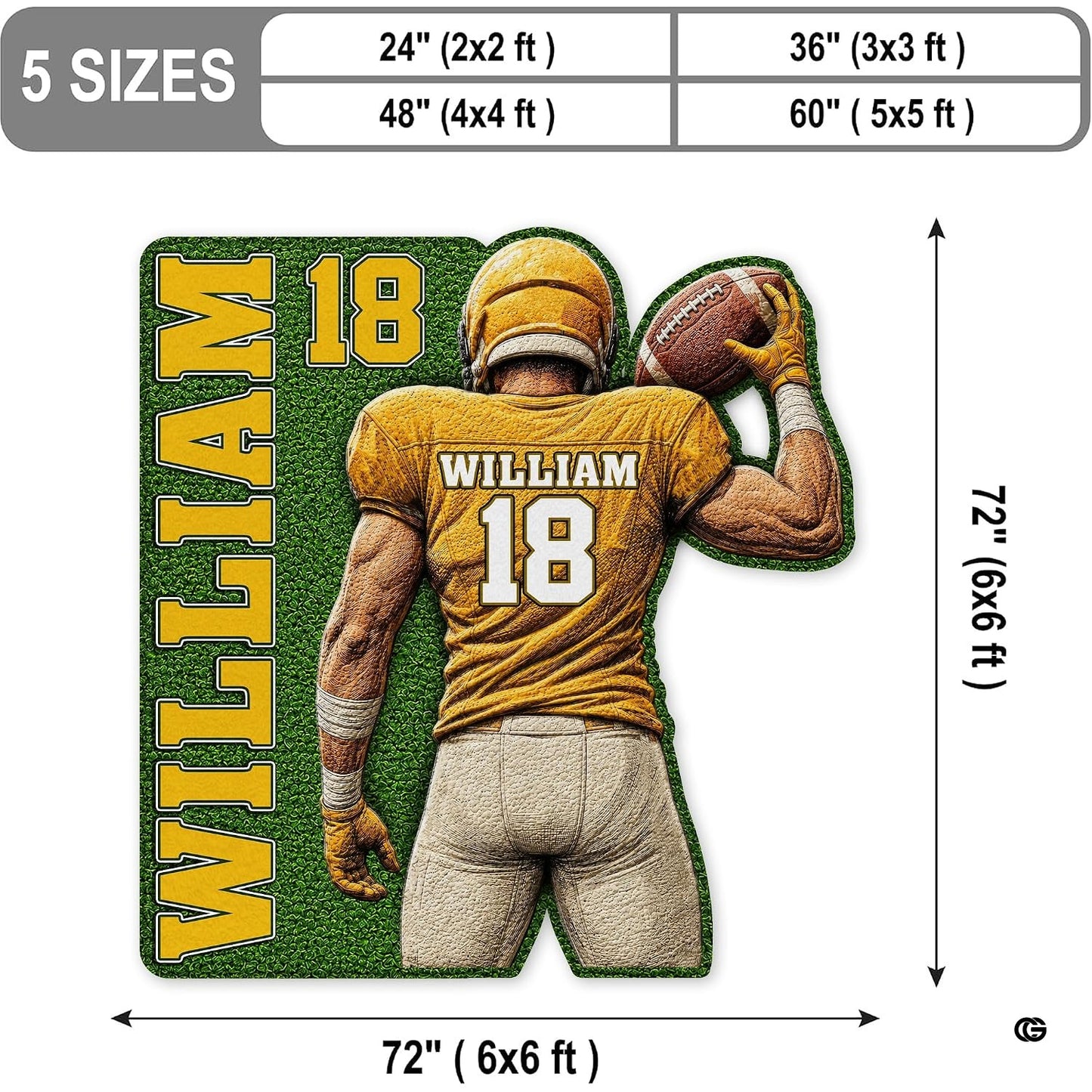 Personalized Football Shaped Rug, Non-Slip Washable Sport Carpet (A03)