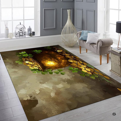 Bright contemporary sitting room interior showcasing the golden clover art area rug - thumbnail image 6 of 9