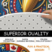 Custom Soccer Championship Round Rug with Trophy and Flag Details