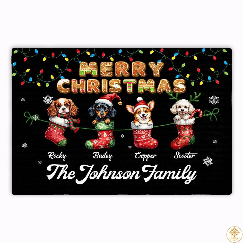 Personalized Christmas Doormat with Custom Family Name and Text