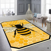 Angled view showing dark border framing amber honeycomb geometric layout of the honey bee rug. - thumbnail image 7 of 8