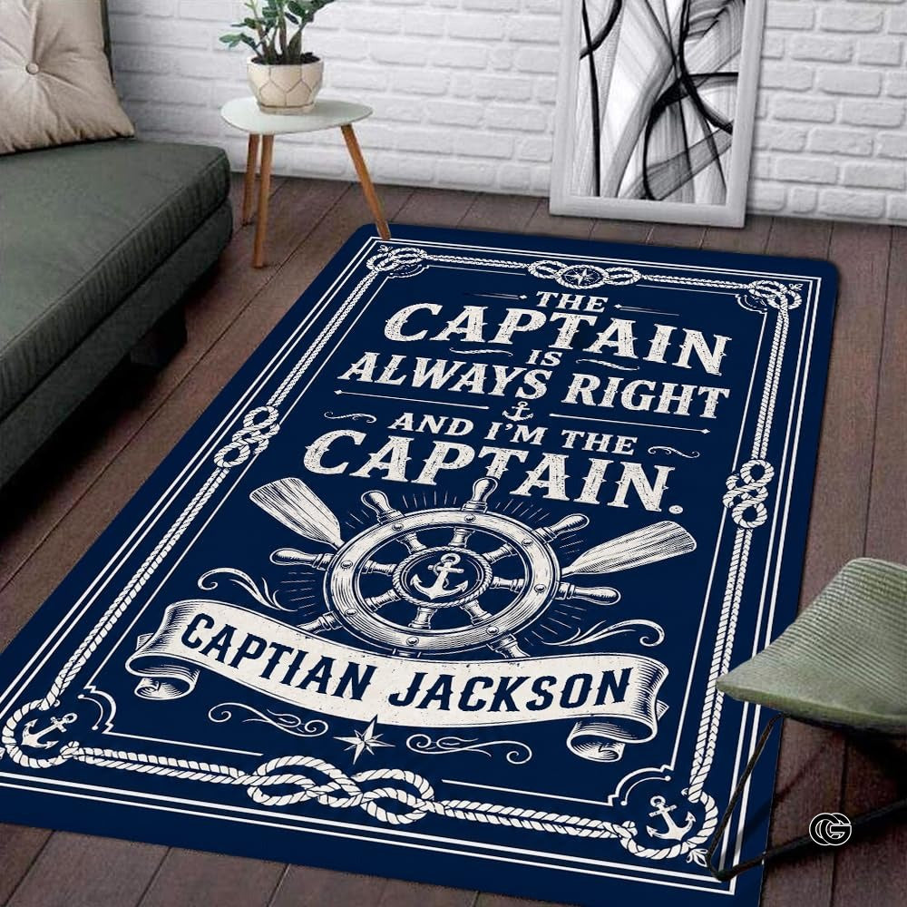 Custom Boat Rug, Personalized Welcome Aboard Mat with Boat Name, Nautical Area Rug for Deck, Entryway or Floor, Anchor Marine Decor, Boating Gift (Boat Rug 06)