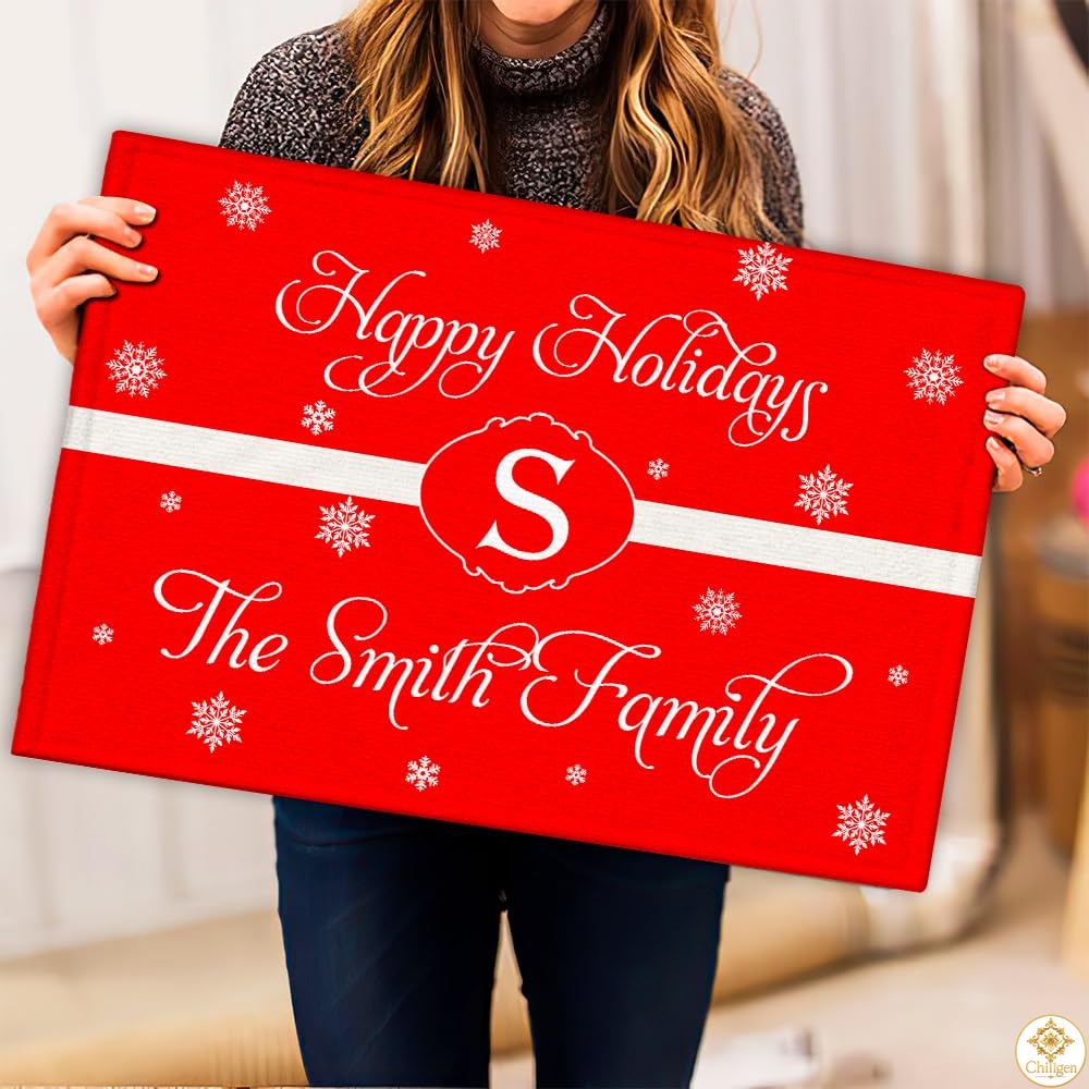 Personalized Christmas Doormat with Custom Family Name