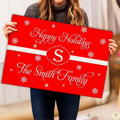 Personalized Christmas Doormat with Custom Family Name