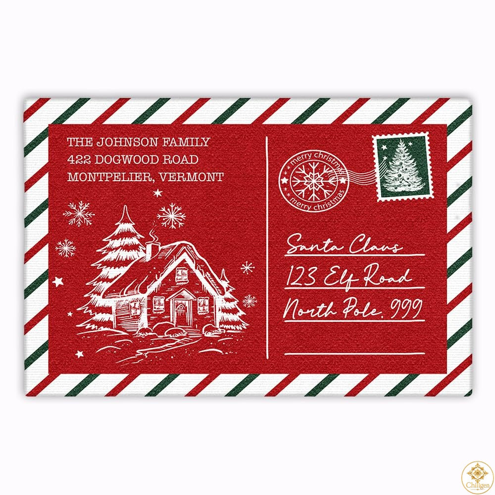 Personalized Christmas Doormat with Custom Family Name