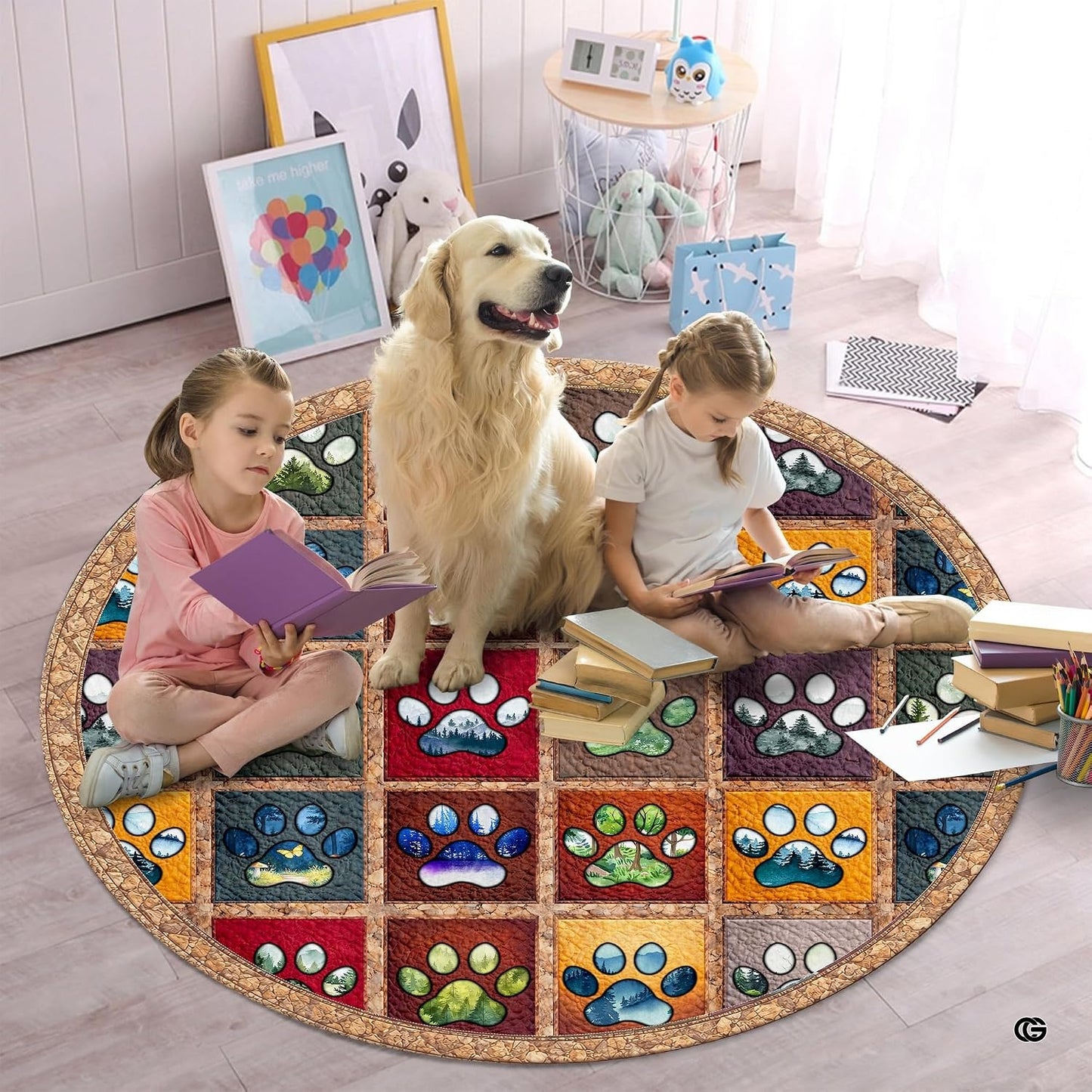 Custom Dog Paw Round Rug Patchwork Area Rug for Pet Lovers (1, A4)