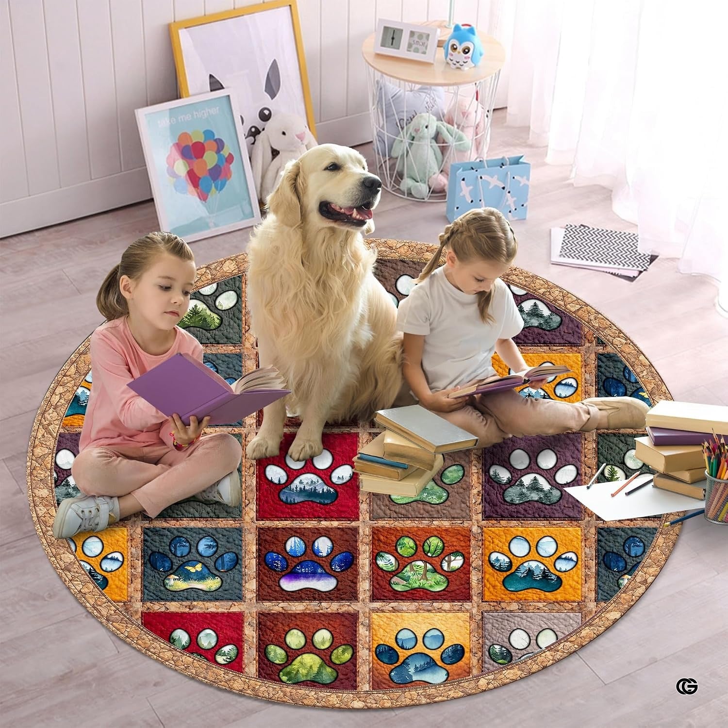 Custom Dog Paw Round Rug Patchwork Area Rug for Pet Lovers (1, A4)