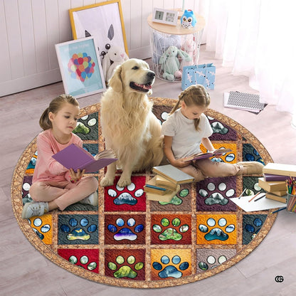 Custom Dog Paw Round Rug Patchwork Area Rug for Pet Lovers (1, A4)