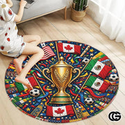 Custom Soccer Tournament Round Rug with Trophy Design - D9