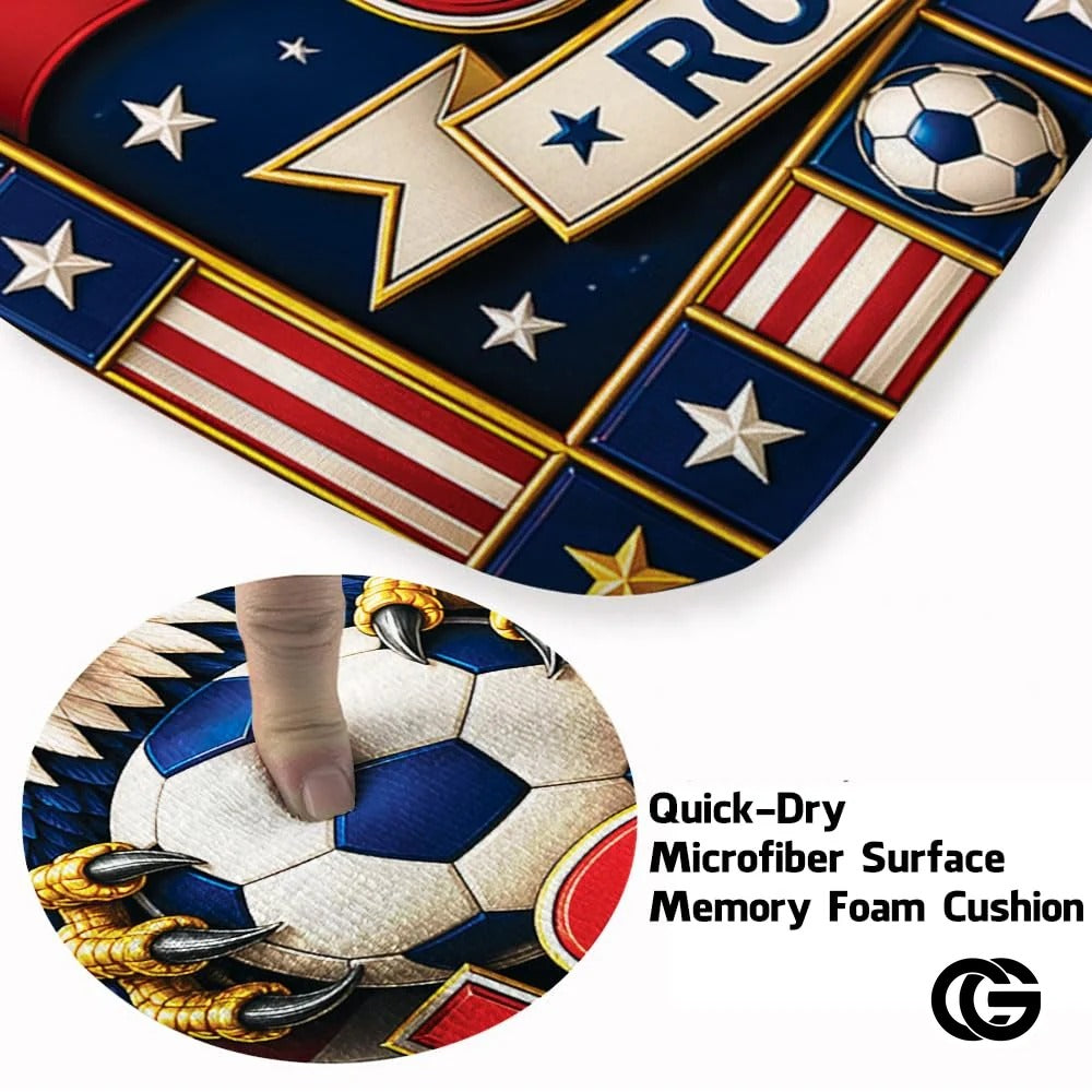 Personalized Soccer Doormat with Trophy and Flags - D7