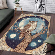 Art Nouveau celestial owl area rug styled in modern patio seating setup - thumbnail image 5 of 8