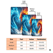 Perspective styling of the cinematic fantasy fire ice dragon rug beside accent decor. - thumbnail image 7 of 8