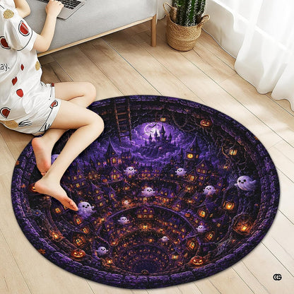 Custom Halloween 3D Optical Illusion Round Rug Skeleton Horror Area Rug (1, #8)