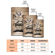 Rustic wood grain area rug displaying flying waterfowl silhouettes and reed grass. - thumbnail image 2 of 7