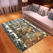 Mockup display showing the autumn deer area rug placed in front of living room furniture - thumbnail image 2 of 5
