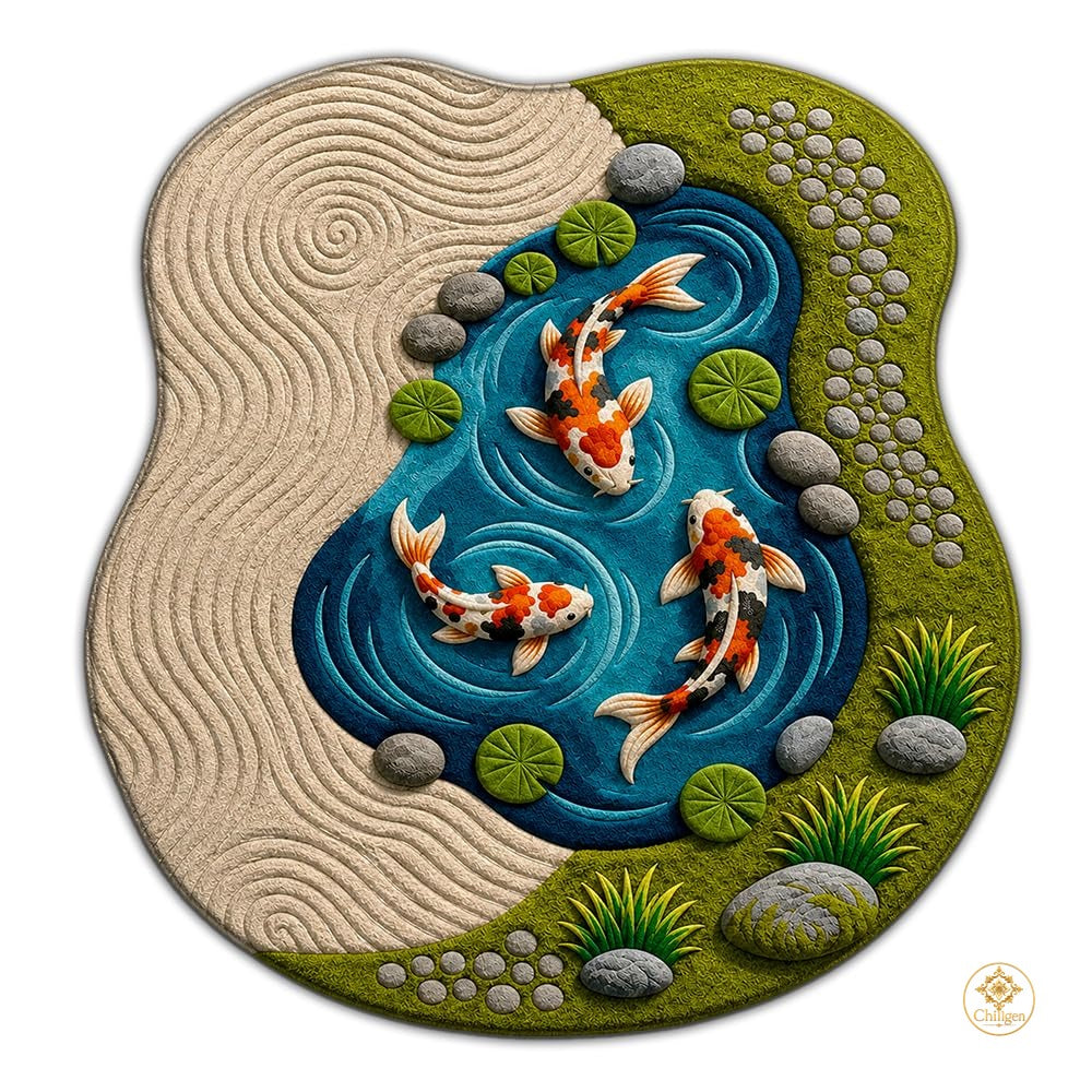 Custom Koi Fish Welcome Mat with 3D Pond and Lotus