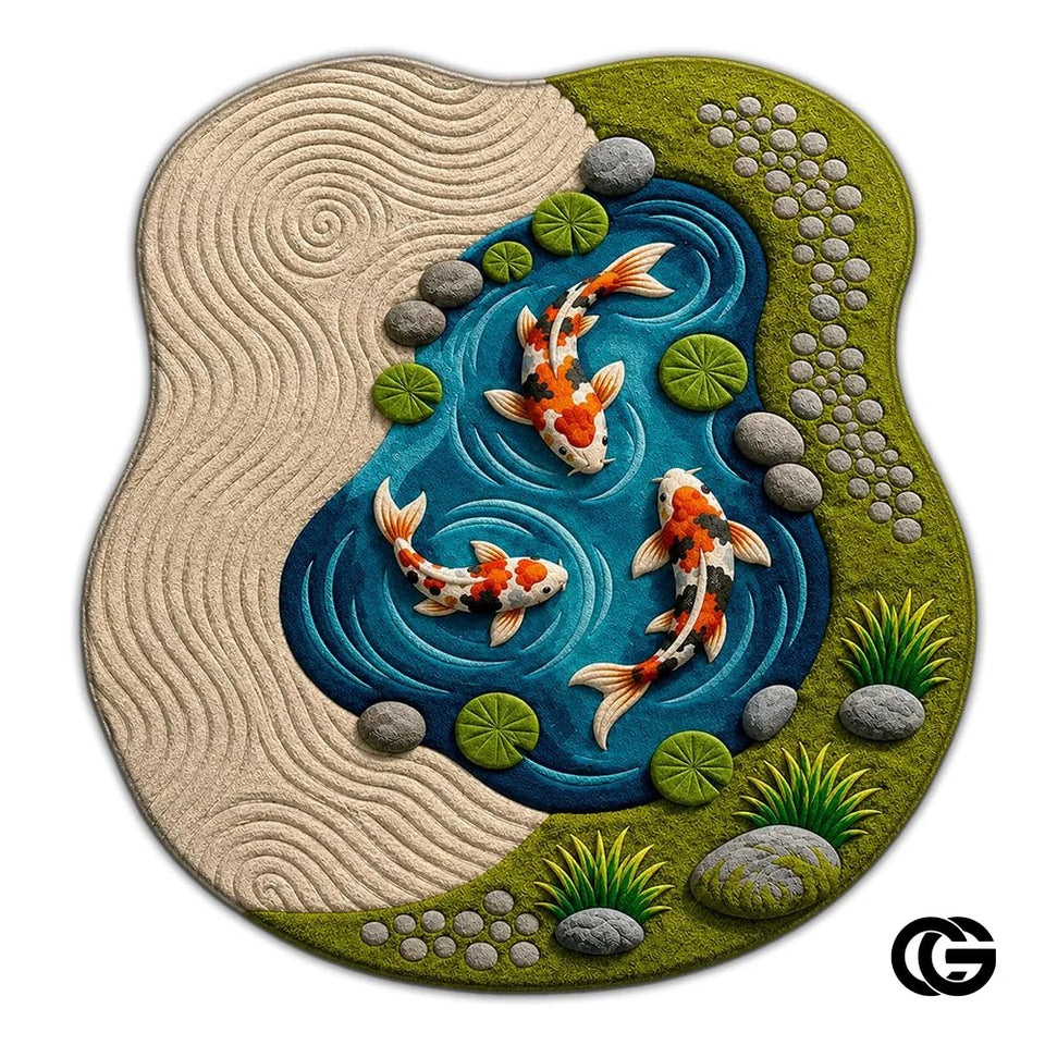 Custom Koi Fish Welcome Mat with 3D Pond and Lotus